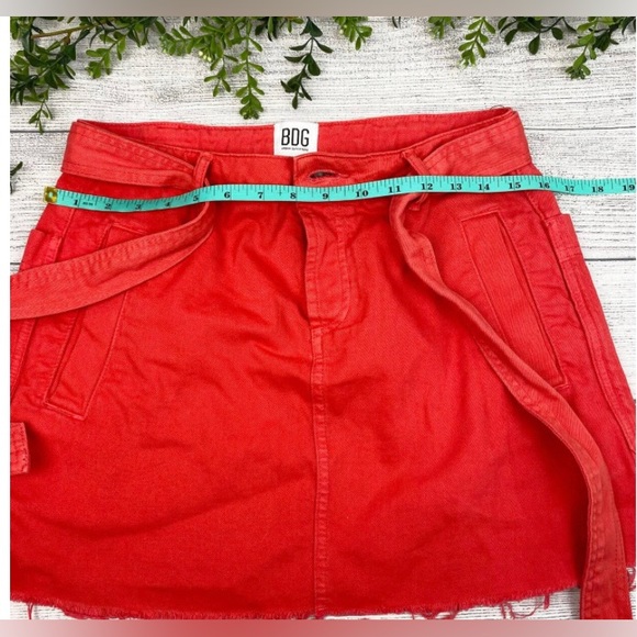 BDG By Urban Outfitters Red Tie Waist Denim Mini Skirt Medium - Picture 4 of 5
